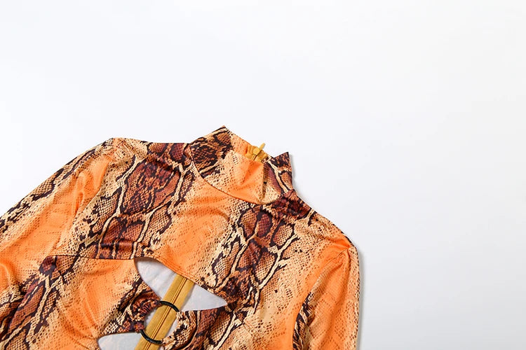 Weird Puss Snake Print Jumpsuit Woman Sexy Cirque Hollow Full Sleeve Skinny Fitness Midnight Clubwear Party Coquette Overalls