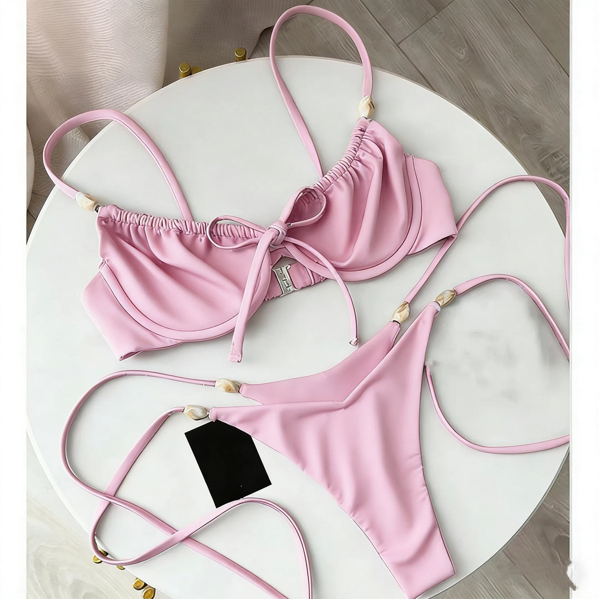 Beaded Halter Push-Up Bikini Set