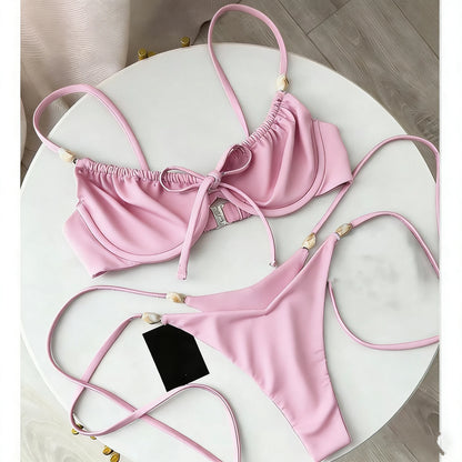Beaded Halter Push-Up Bikini Set