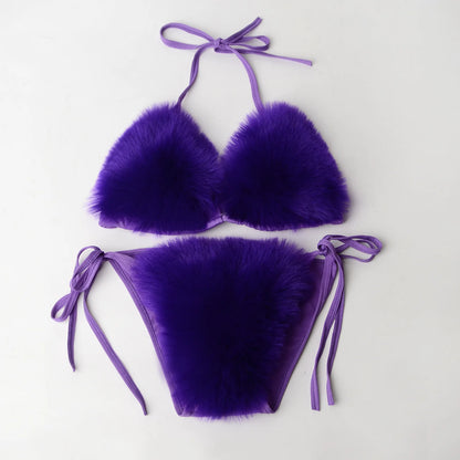 Fake Fox Fur Halter Solid Color