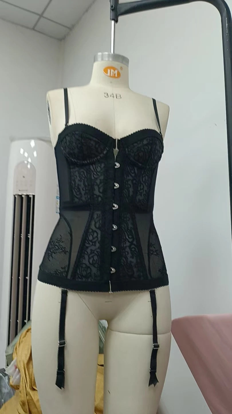 Lace Vest Slash Neck Single Breasted