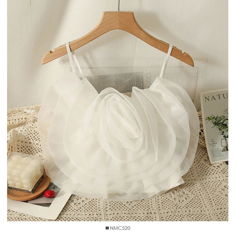 Organza Flower Crop Camisole Top