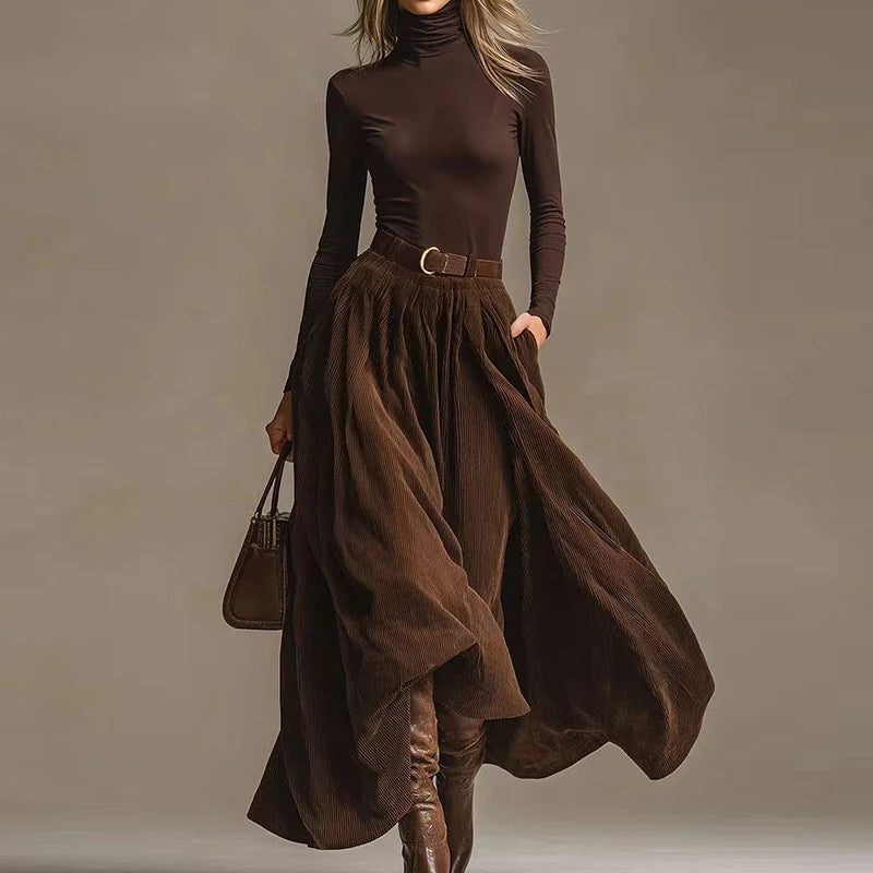 Maxi Skirts Turtleneck Shirt Top Two