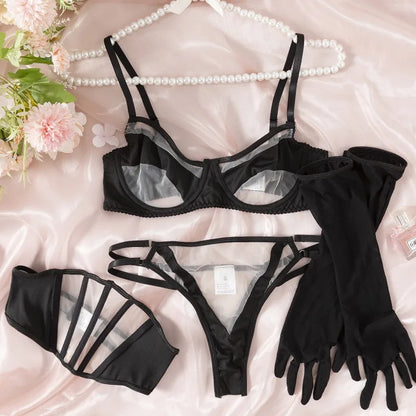 Transparent Lace Lingerie Set with Thong