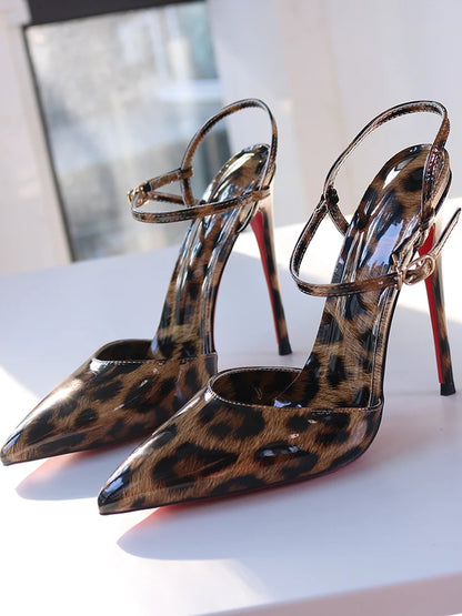 Red background leopard print high-heeled sandals