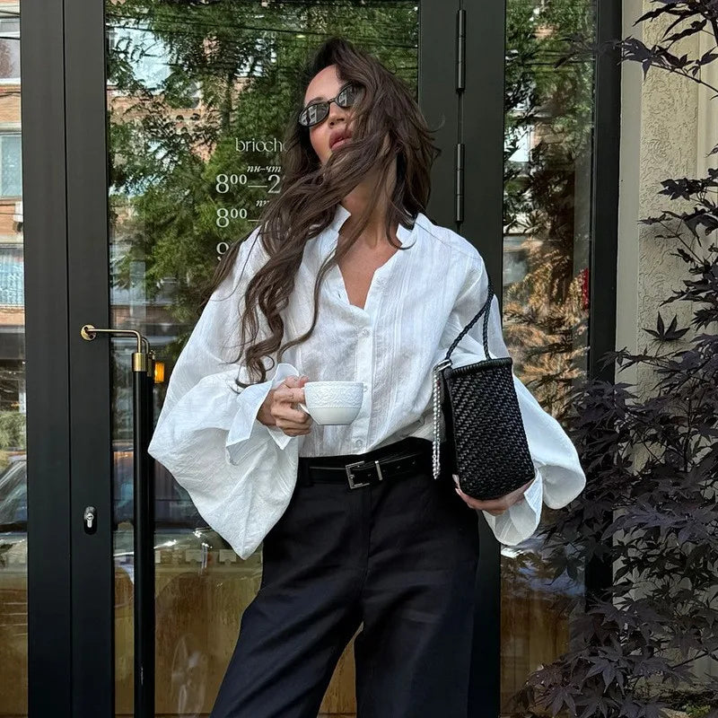 White Shirts Long Sleeve Oversize Blouse