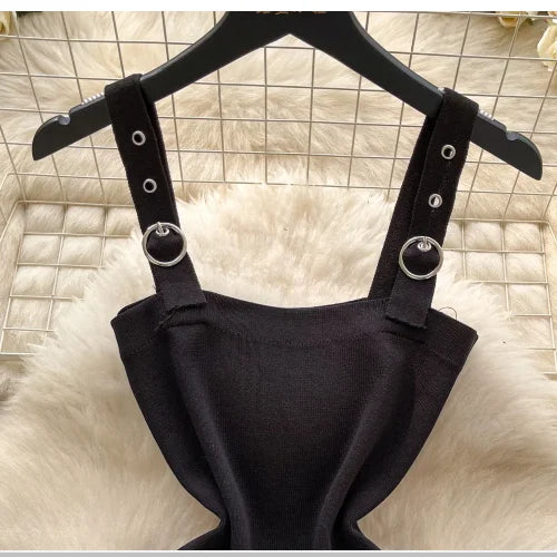 Backless Knit Button Mini Dress