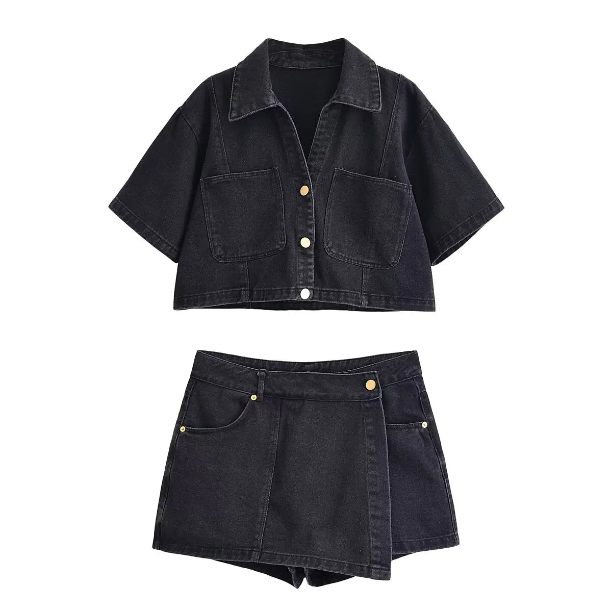 Denim Shirt & Mini Skirt Set