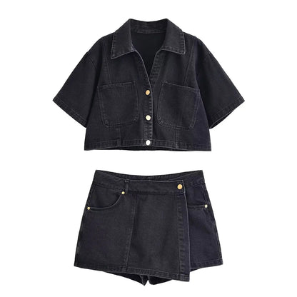 Denim Shirt & Mini Skirt Set