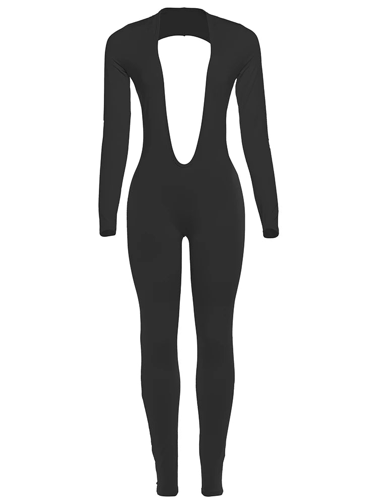 Weird Puss Backless Sexy Jumpsuit Women Basic Classics Deep V Neck Full Sleeve Backless Trend Midnight Clubwear Workout Overalls