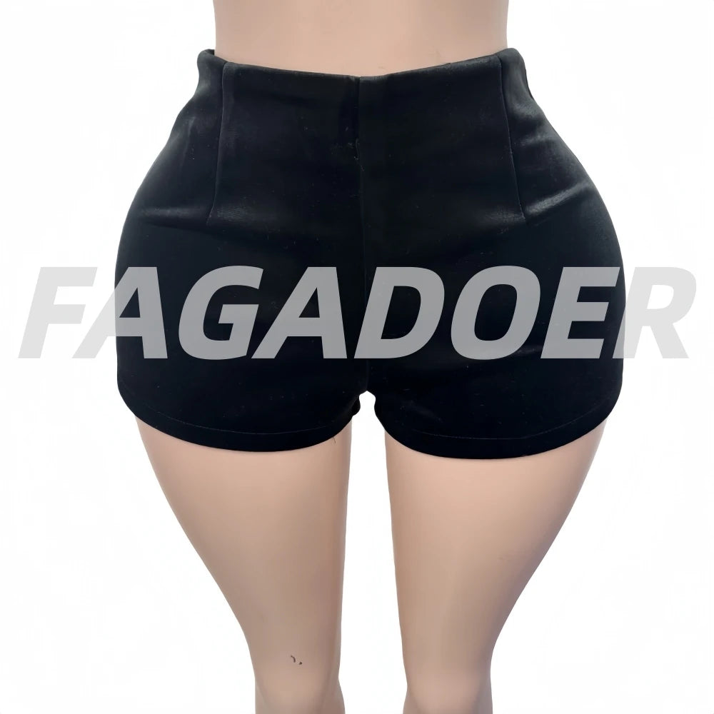 FAGADOER Winter New Sexy Fur Patchwork 2 Pieces Set for Woman Outfits Long Sleeves Bodycon Playsuits + Shorts Female Streetwear