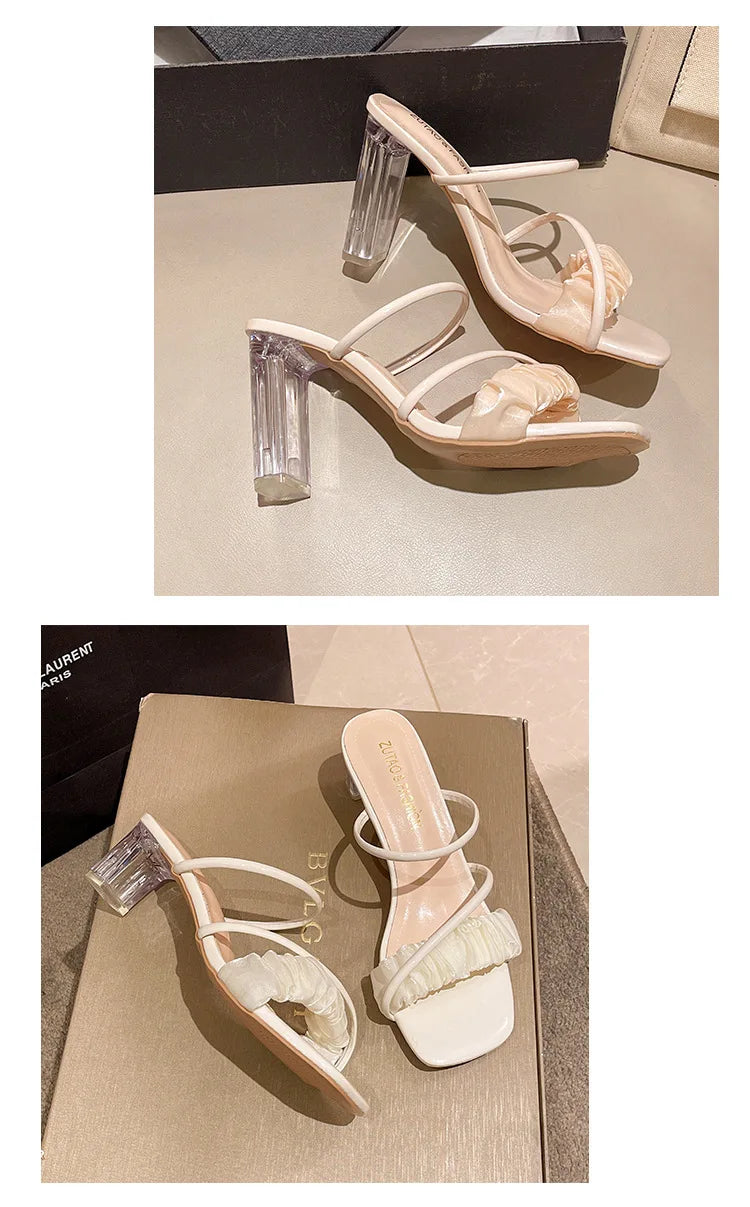 Transparent, Sandals Thick High Heels, with