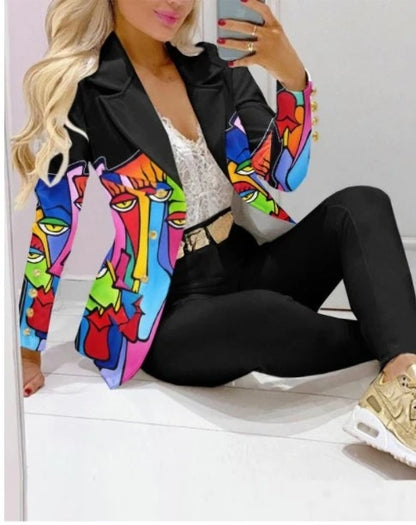 Printed Belted Blazer Pant Set