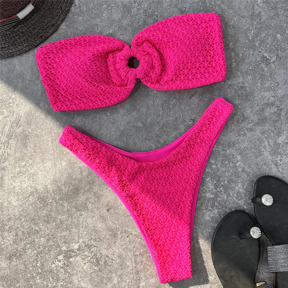 Ring-Detail Bandeau Bikini Set