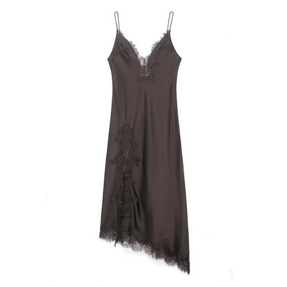 Lace-Spliced Satin Maxi Dress