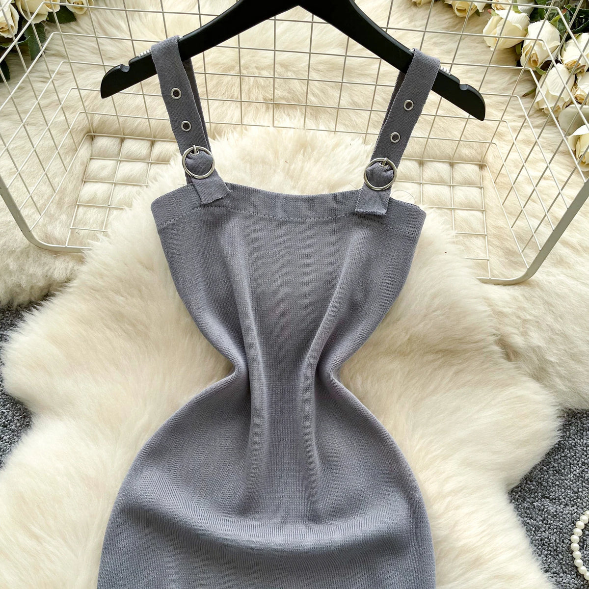 Backless Knit Button Mini Dress