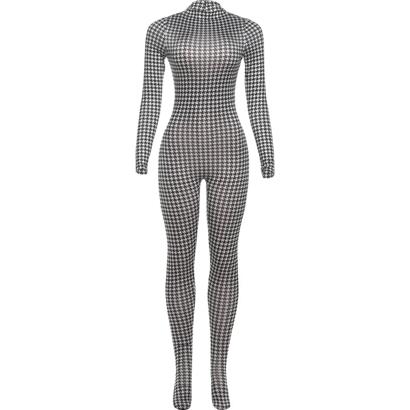 Weird Puss Sexy Snake Print Foot Jumpsuit Women Zip Spring Trend O-Neck Full Sleeve Stretch Street Clubwear Workout Overalls