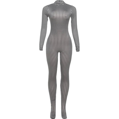 Snake Print Long Sleeve Stretch Jumpsuit