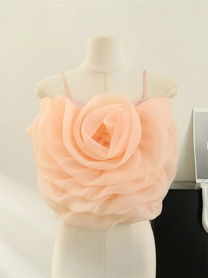 Organza Flower Crop Camisole Top