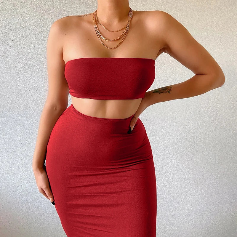 Strapless Tube Top & Maxi Skirt Set