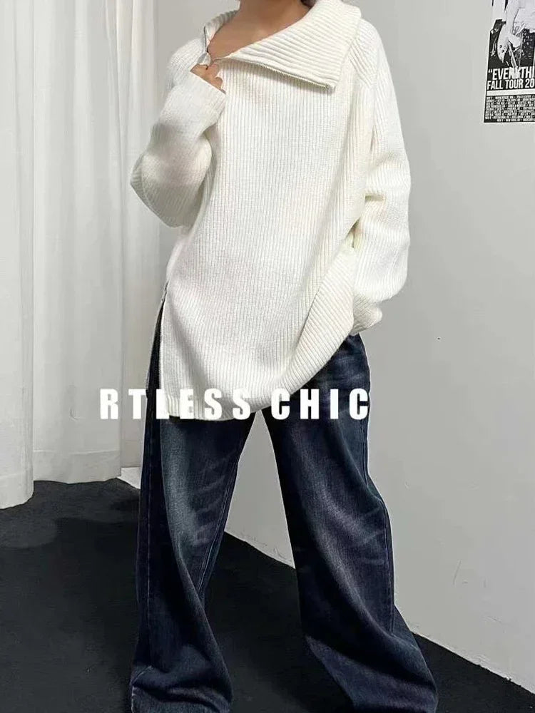 Oversized Turtleneck Zipper Sweater