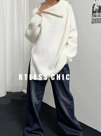 Oversized Turtleneck Zipper Sweater