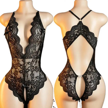 Sleeveless Black No Crotch Bodysuits Hollow