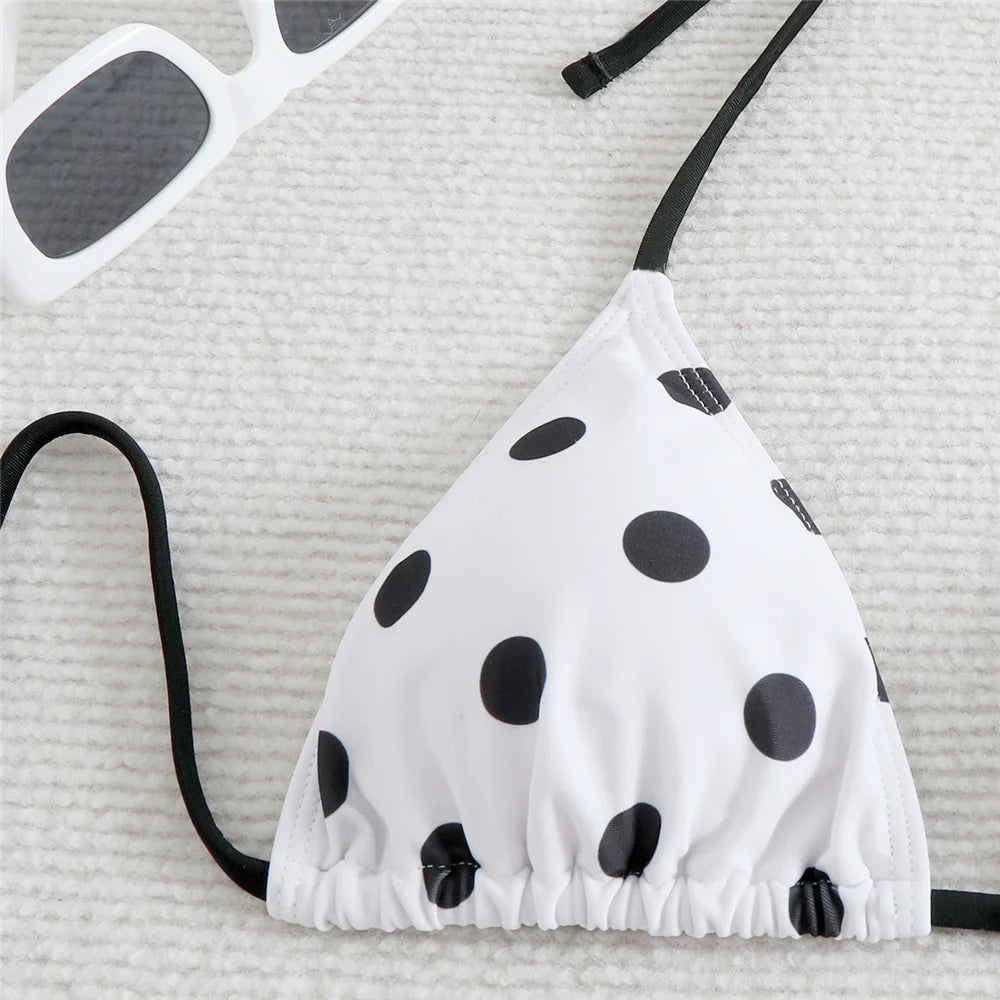 Polka Dot Print Swimsuit Halter String