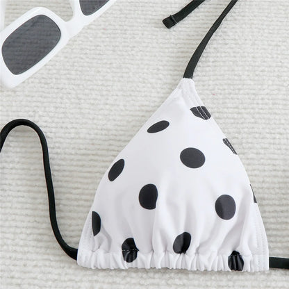 Polka Dot Print Swimsuit Halter String