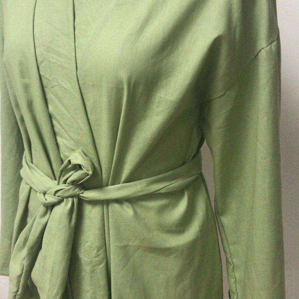 Long Sleeve V Neck Mini Dress Lace Up V Neck Belt Robe Style Short Shirt Dress Comfy Soft Chic Loose Hem Cardigan Dress