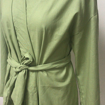 Lace-Up V-Neck Long Sleeve Shirt Dress