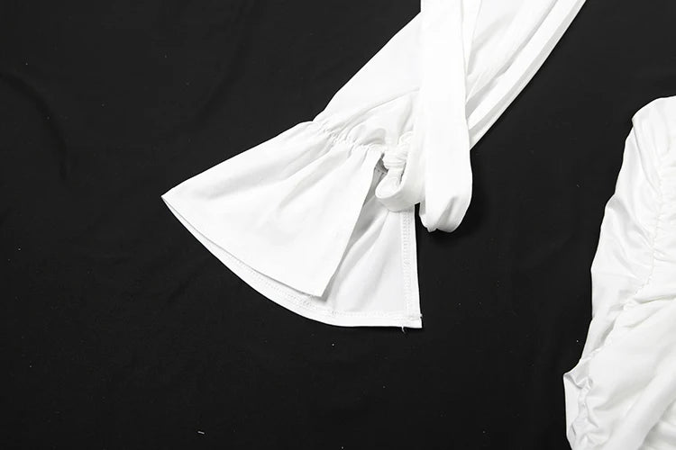 Weird Puss Sexy Halter Dress Women Ribbon Hollow Full Sleeve Cross Ruched Backless Stretch Skinny Midnight Party Club Bodycon