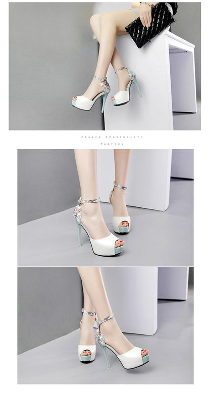 Floral Crystal Buckle Platform Sandals
