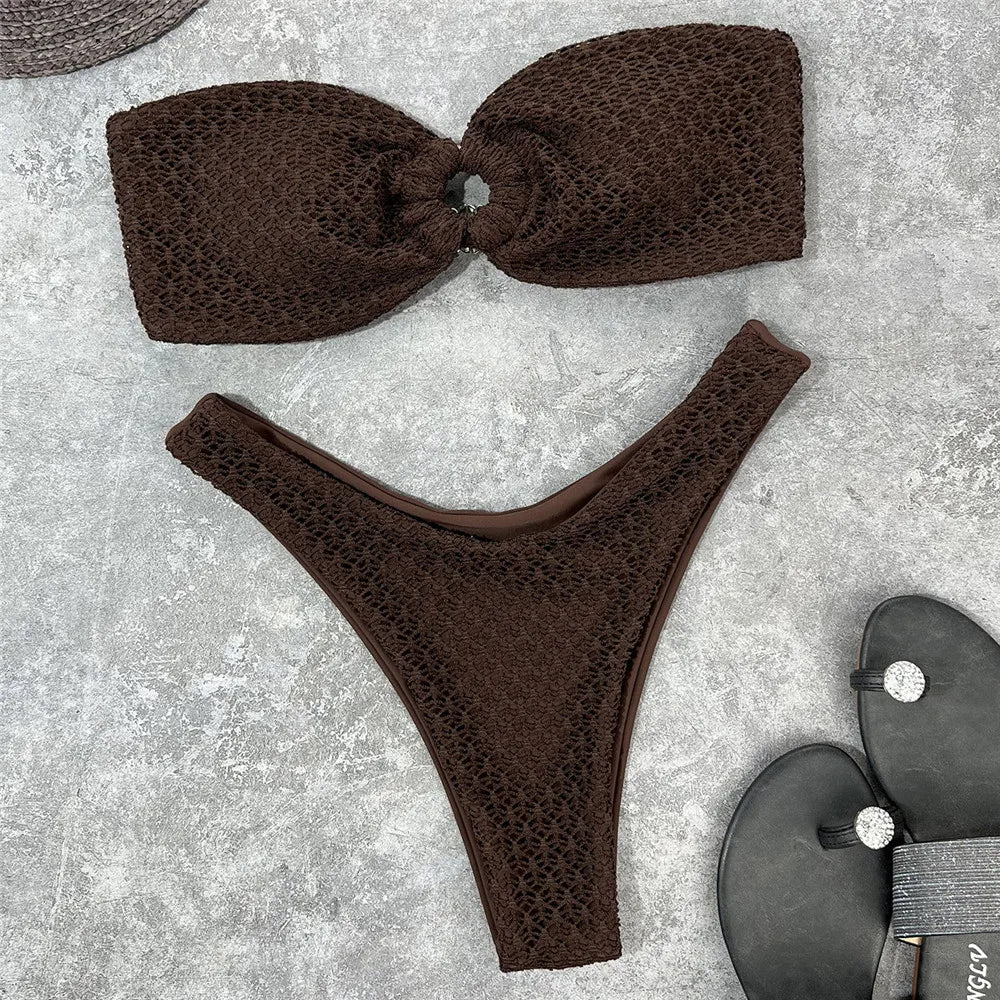 Brown Bandeau Bikinis Sets De Mujer
