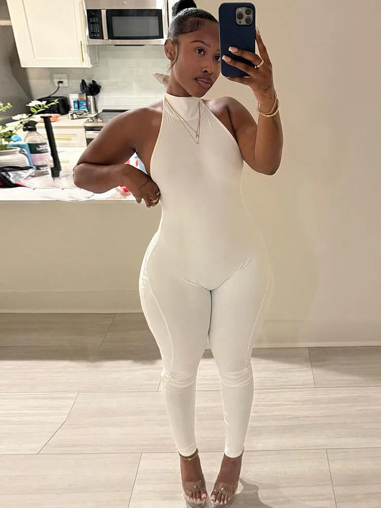Nibber Hottie Jumpsuits Woman Bandage Halter Turtleneck Sexy Backless Sleeveless Skinny Peach Hip High Street Fashion Overalls