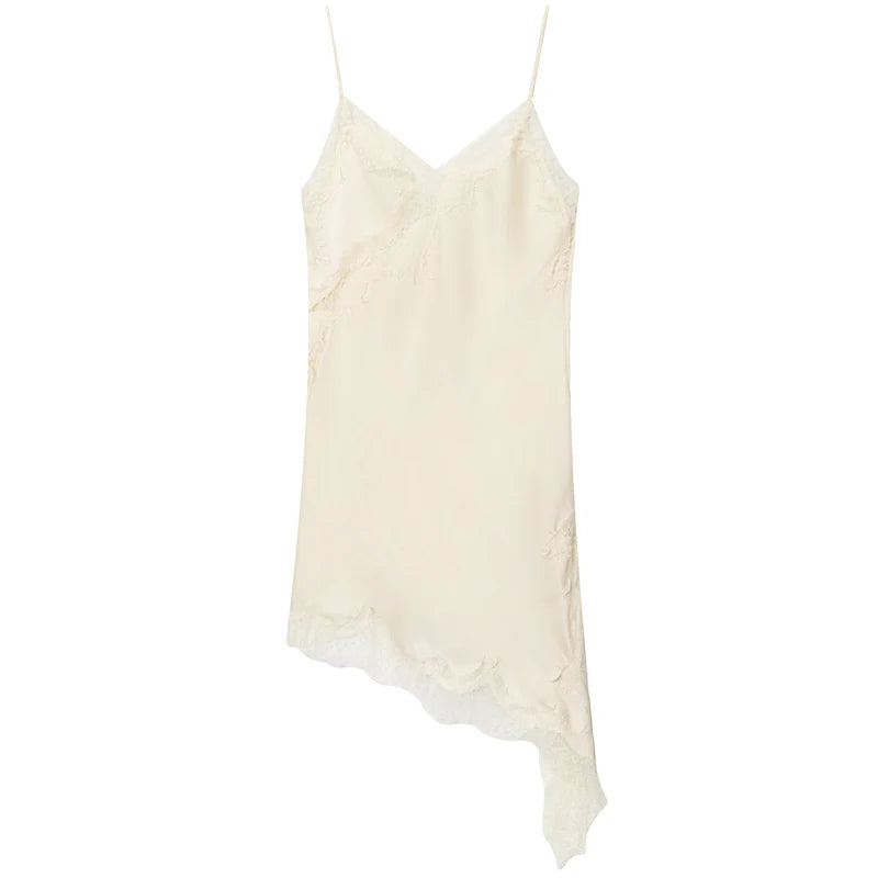 HXAO 2025 Women's Lace Asymmetric Dress Sexy Midi Slip Dress Chic Sleeveless Backless Vestido Luxury Women's Elegant Party Dress