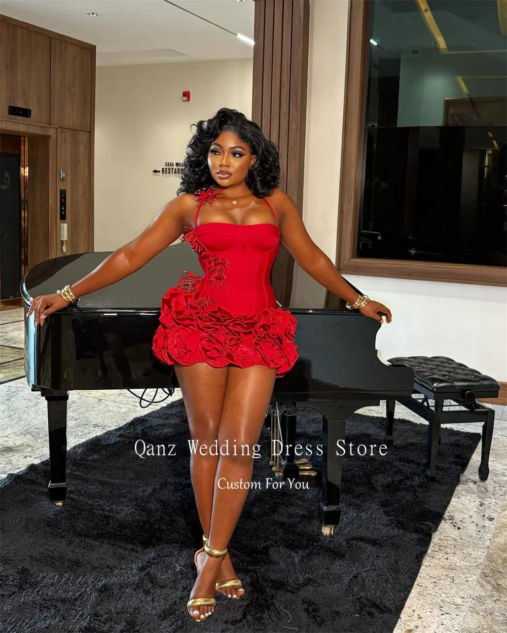Halter Ruffled Satin Mini Dress