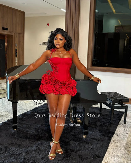Halter Ruffled Satin Mini Dress
