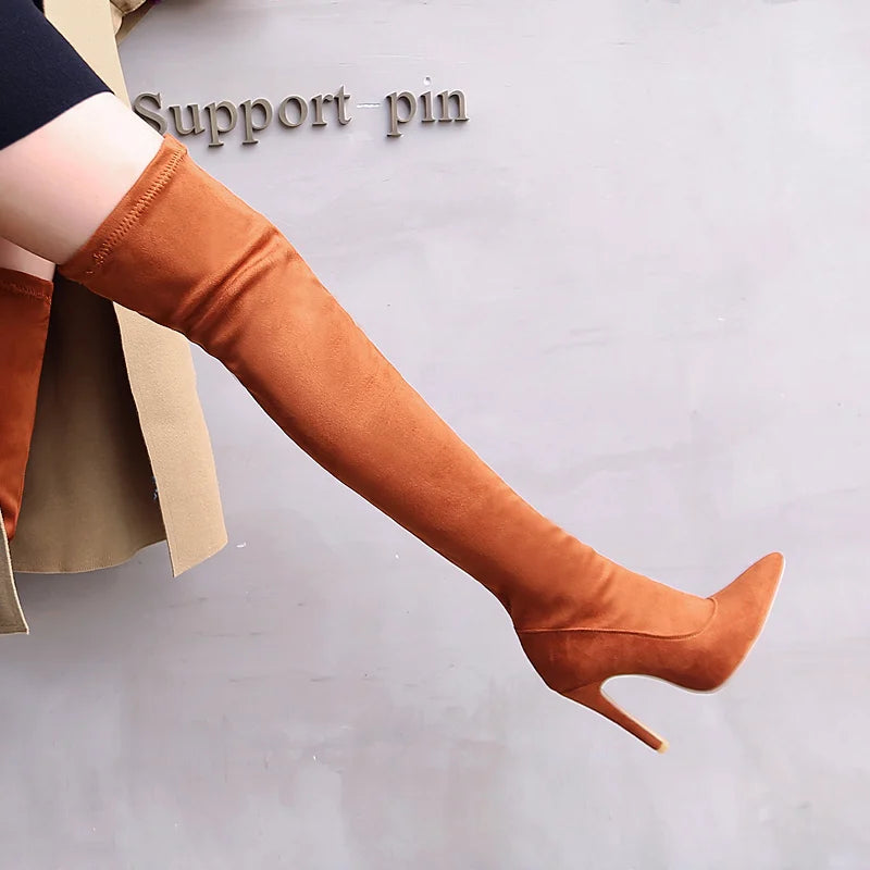 Stretch Black Red Thigh High Boots