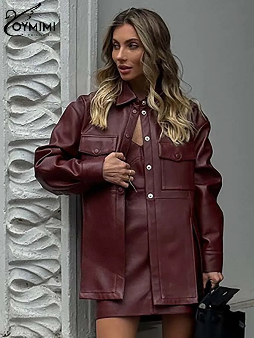 PU Leather Button Shirt & Mini Dress Set