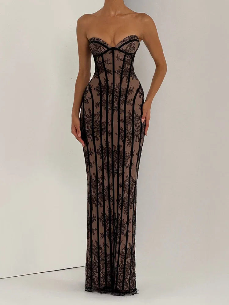 Chic Gauze Fishbone Strapless Dress Backless