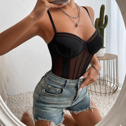 Bodysuit Tops Lace Sheer Mesh Bodysuit