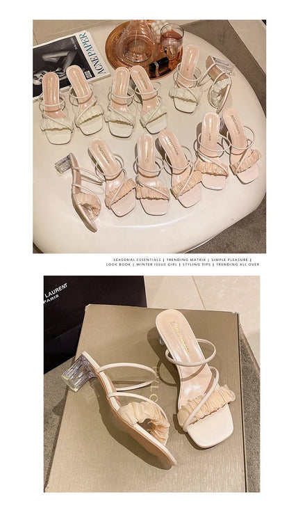 Transparent, Sandals Thick High Heels, with
