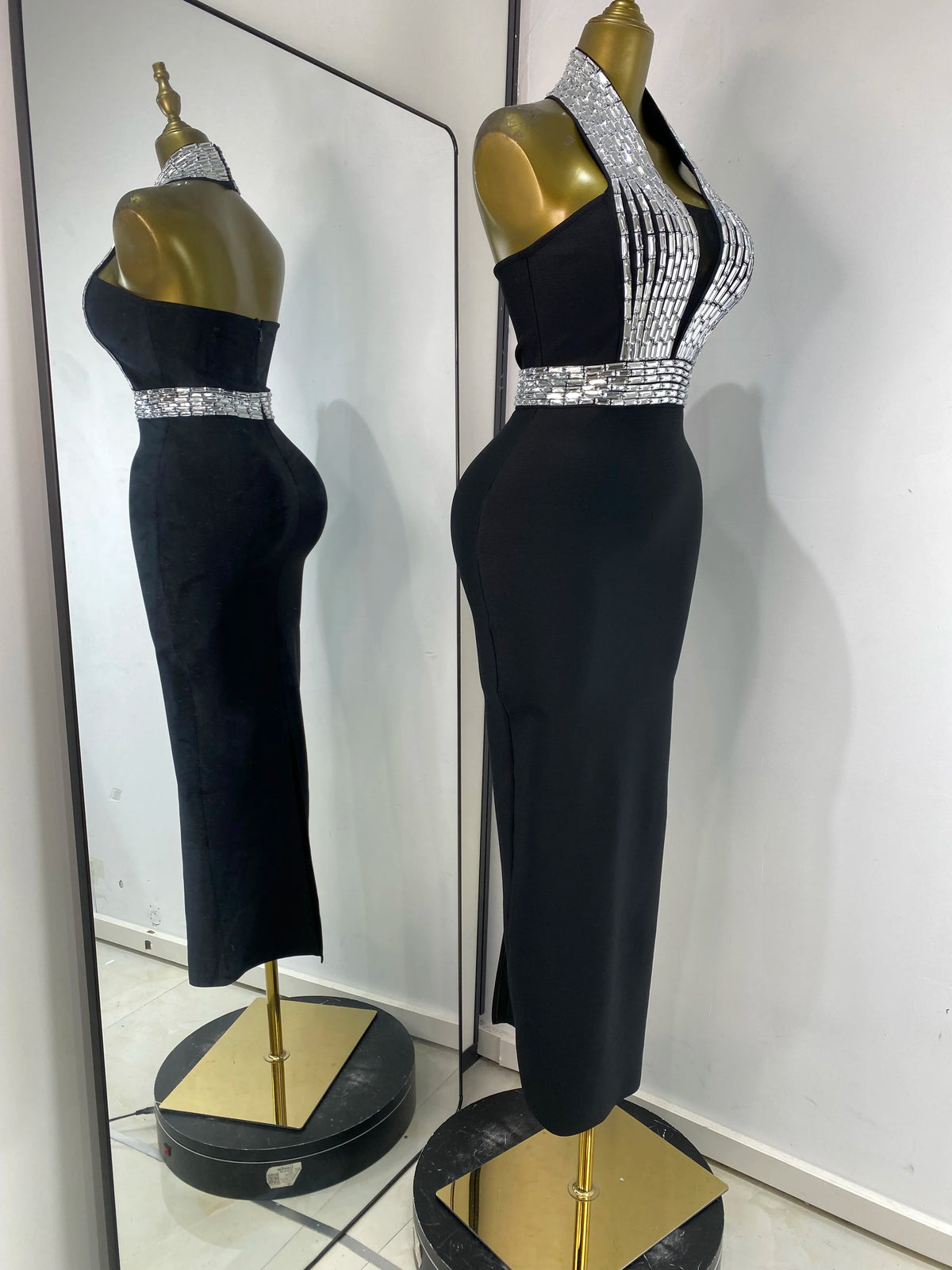 New Rhinestones Bandage Dress Halter Backless