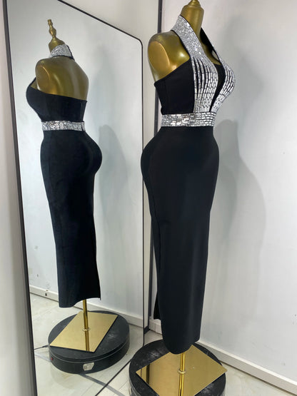 New Rhinestones Bandage Dress Halter Backless