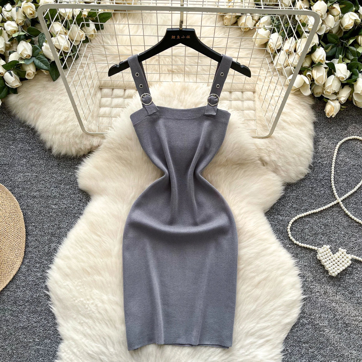 Backless Knit Button Mini Dress