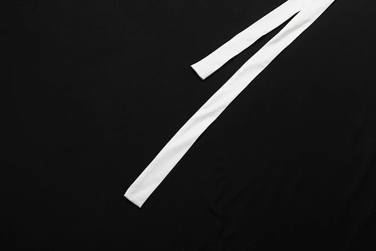 Weird Puss Sexy Halter Dress Women Ribbon Hollow Full Sleeve Cross Ruched Backless Stretch Skinny Midnight Party Club Bodycon