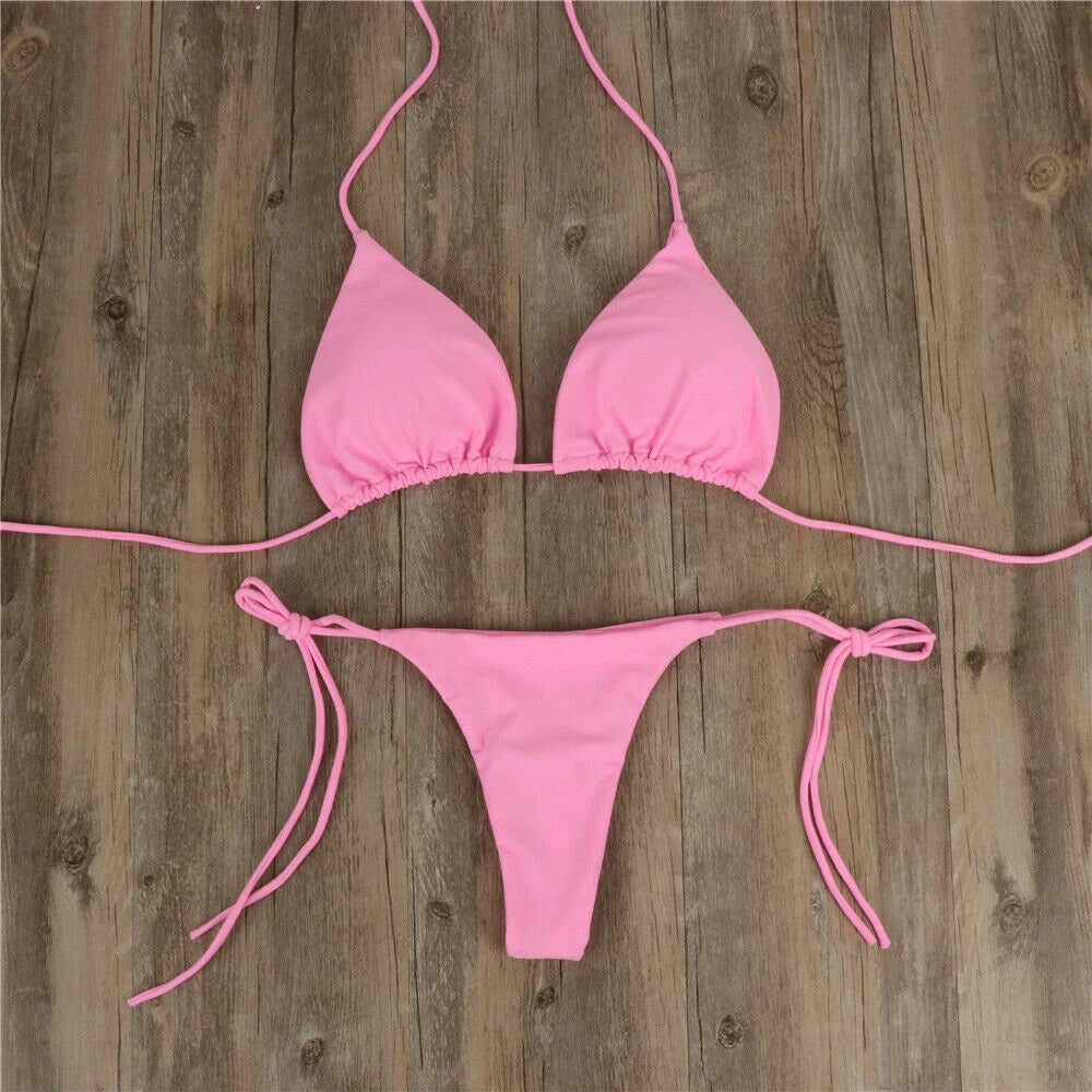 Minimalist Solid Thong Bikini Set