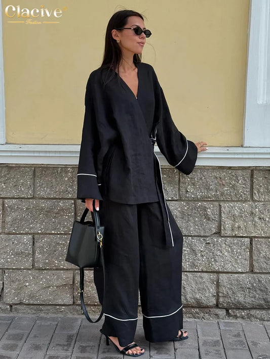 Casual Cotton Two-Piece Pants Set