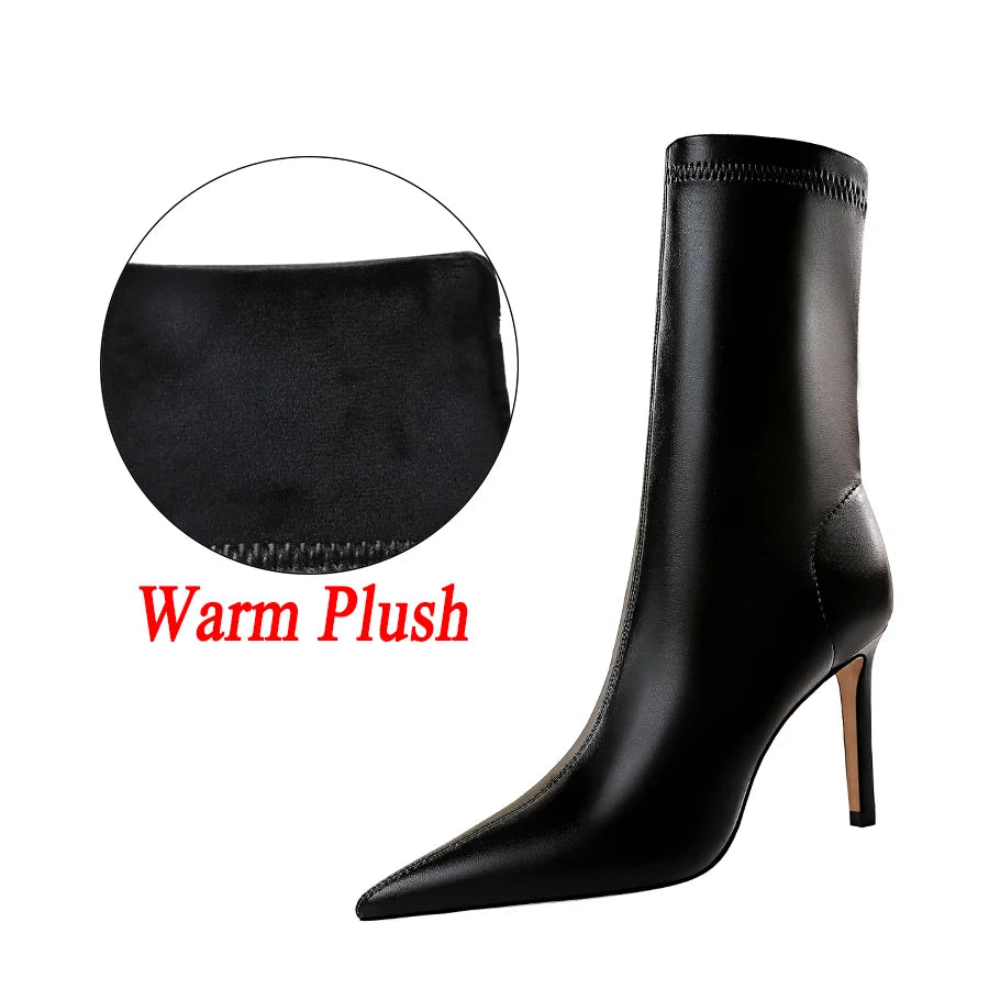 Silk Pointed Toe Sock Ankle Boots